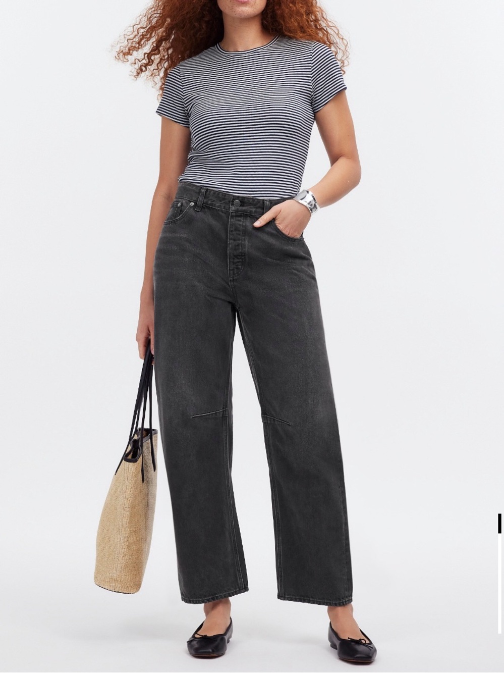 Madewell Olenda Wash Black Darted Barrel‑Leg Jeans - Run Large